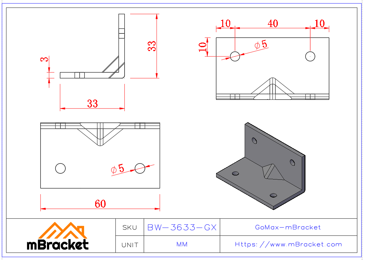 L型角码连接件 - 3*60*35*35 产品尺寸图