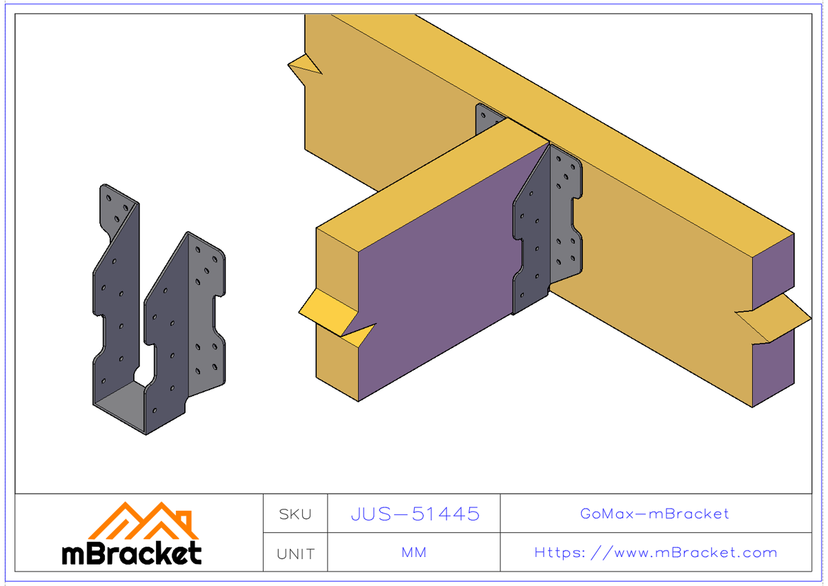 Sabot de poutre lourd Connecteur pour lamellé-collé Quincaillerie de renfort bois - 5*140*430 Exemple d'application