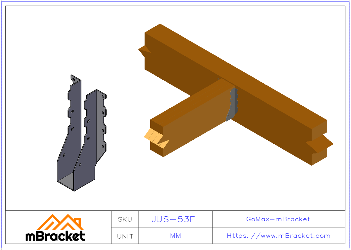 U-förmiger Trägerhänger Horizontaler Holzstruktur-Verbinder - 2*53*256 Anwendungsbeispiel