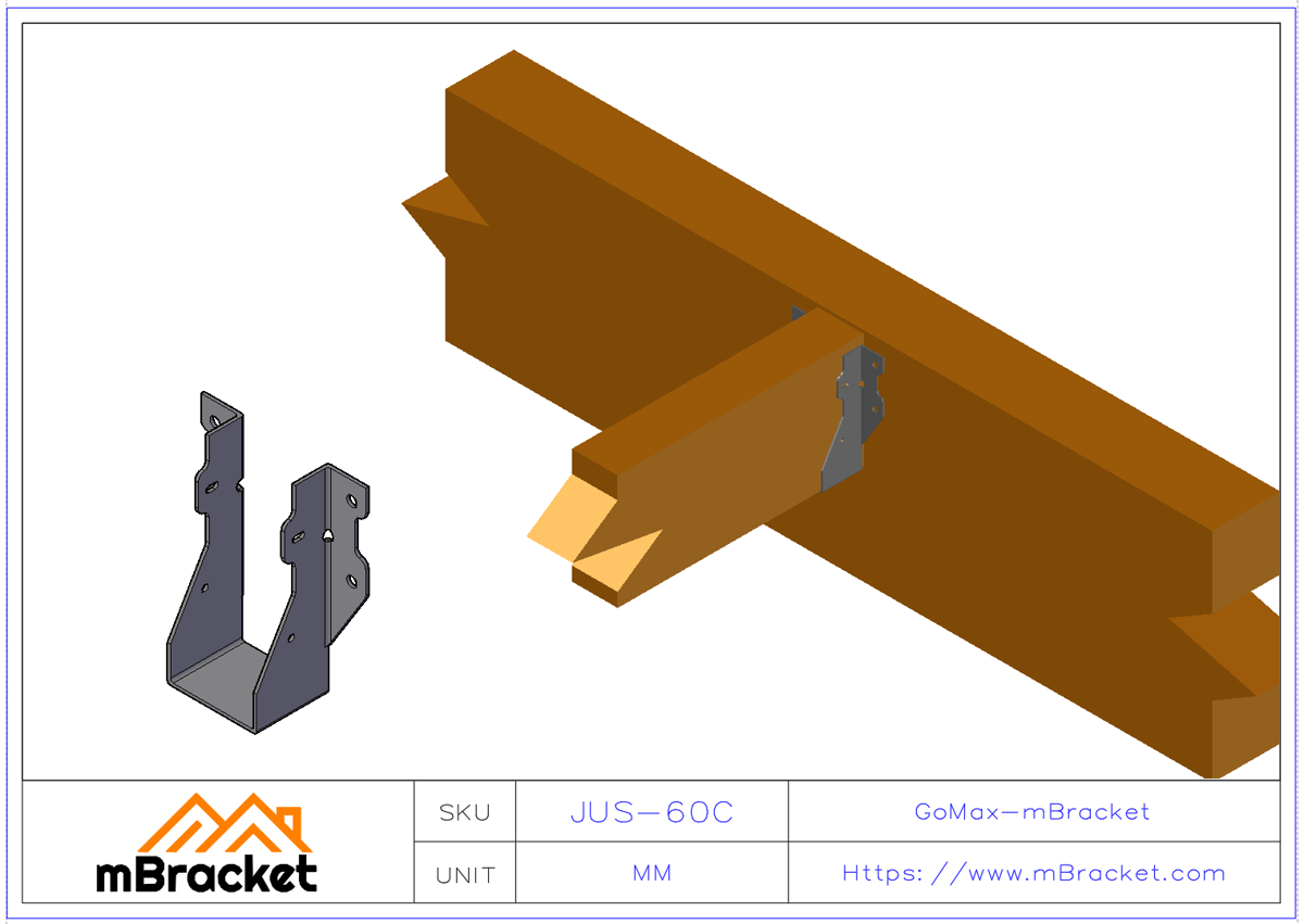 U-förmiger Trägerhakenverbinder für horizontale Balken-zu-Träger-Verbindung - 2*60*141 Anwendungsbeispiel