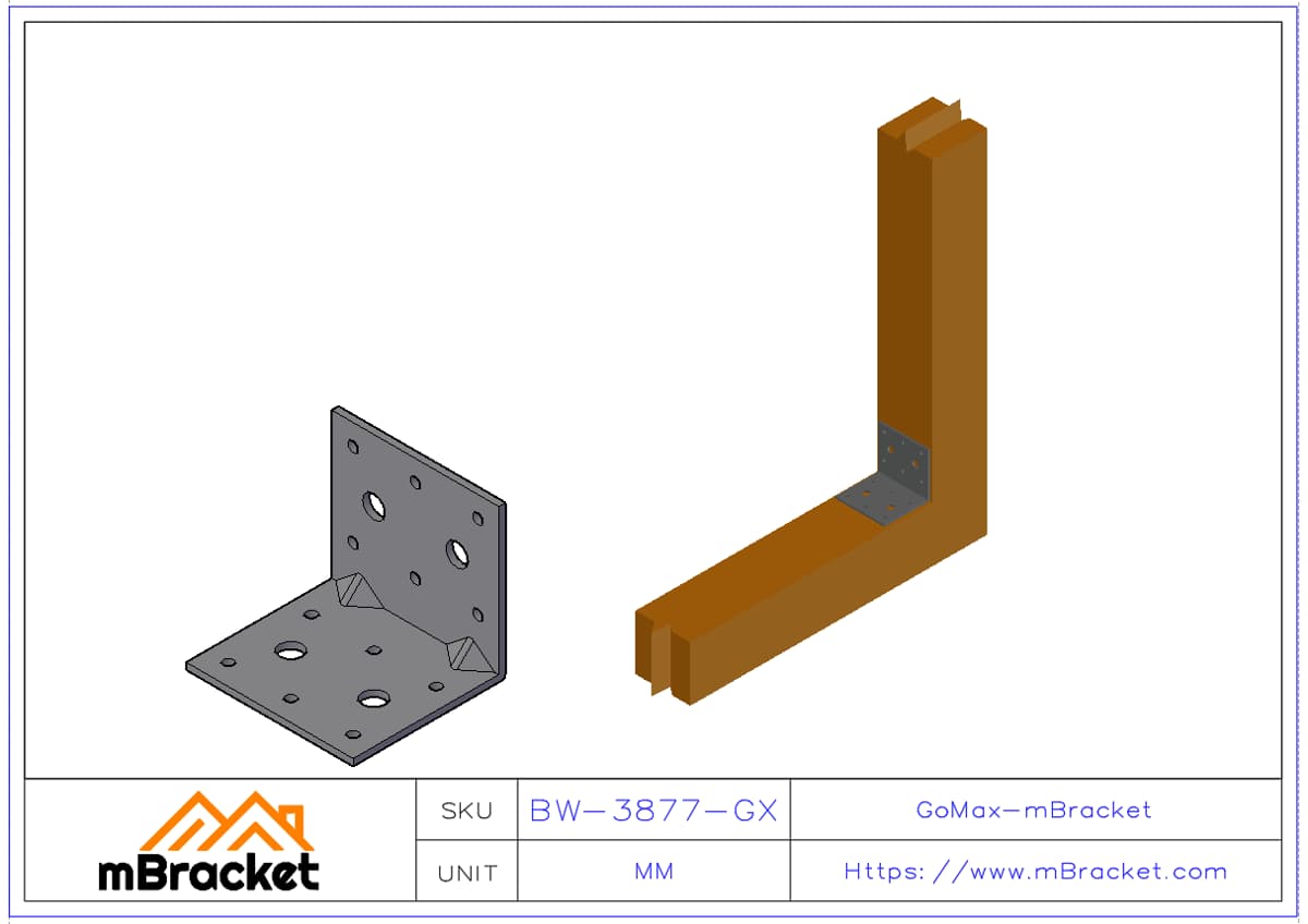 L型アングルブラケット 木造構造補強金具 - 3*80*70*70 使用例