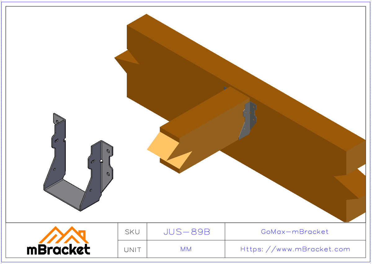 U-förmiger Trägeranschluss Holzbalken- und Stützensicherungsbeschlag - 2*89*127 Anwendungsbeispiel