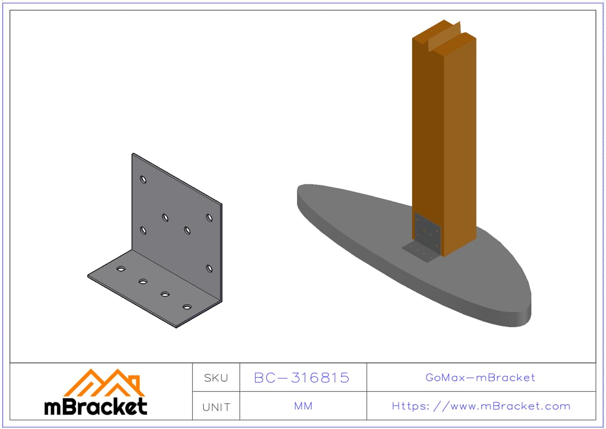 Cantoneira Conector em L Acessórios de hardware de reforço estrutural de construção - 3*160*80*150 Exemplo de aplicação