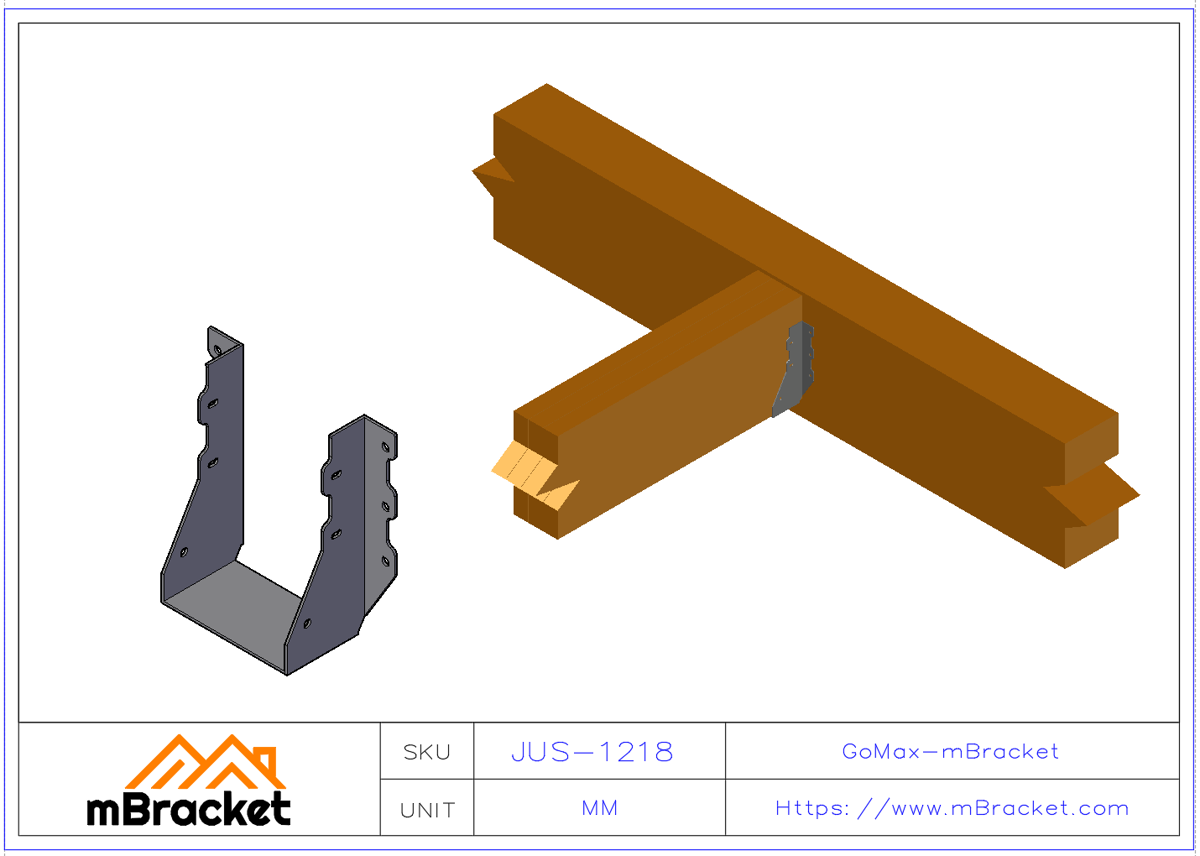 Suporte em U para Viga Conector Horizontal para Estrutura de Madeira - 2*120*180 Exemplo de aplicação