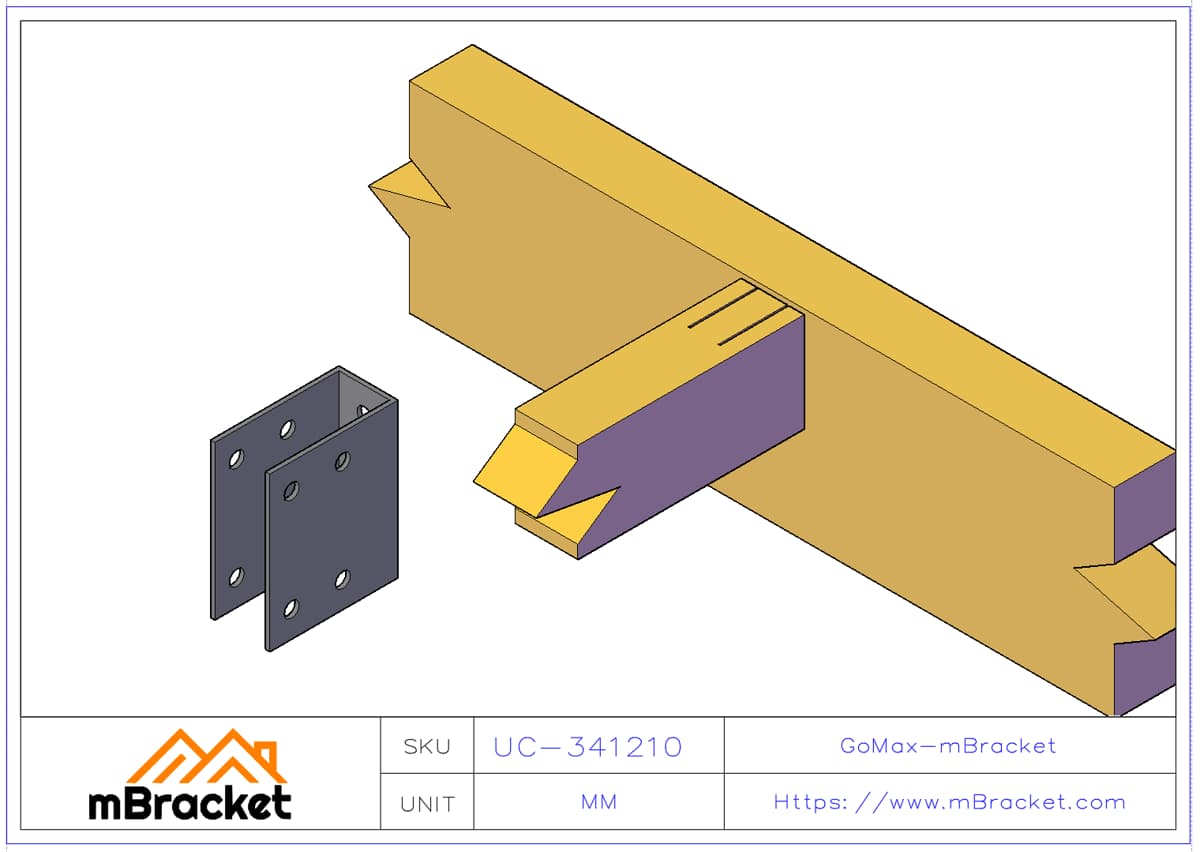 Connecteur de poutre en U dissimulé Sabot de poutre - 3*46*120*100 Exemple d'application