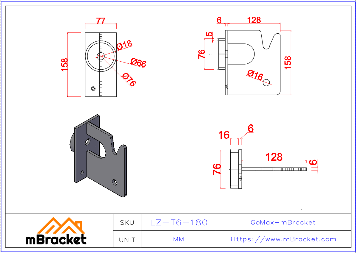 Verdeckter T-förmiger Balken-Stützen-Verbinder für japanische Holzkonstruktionen - 6*77*158 Produktabmessungen