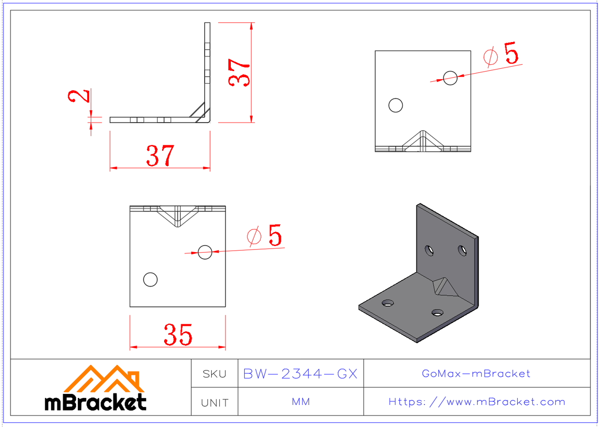 قوس زاوية على شكل حرف L - 2*35*40*40 أبعاد المنتج
