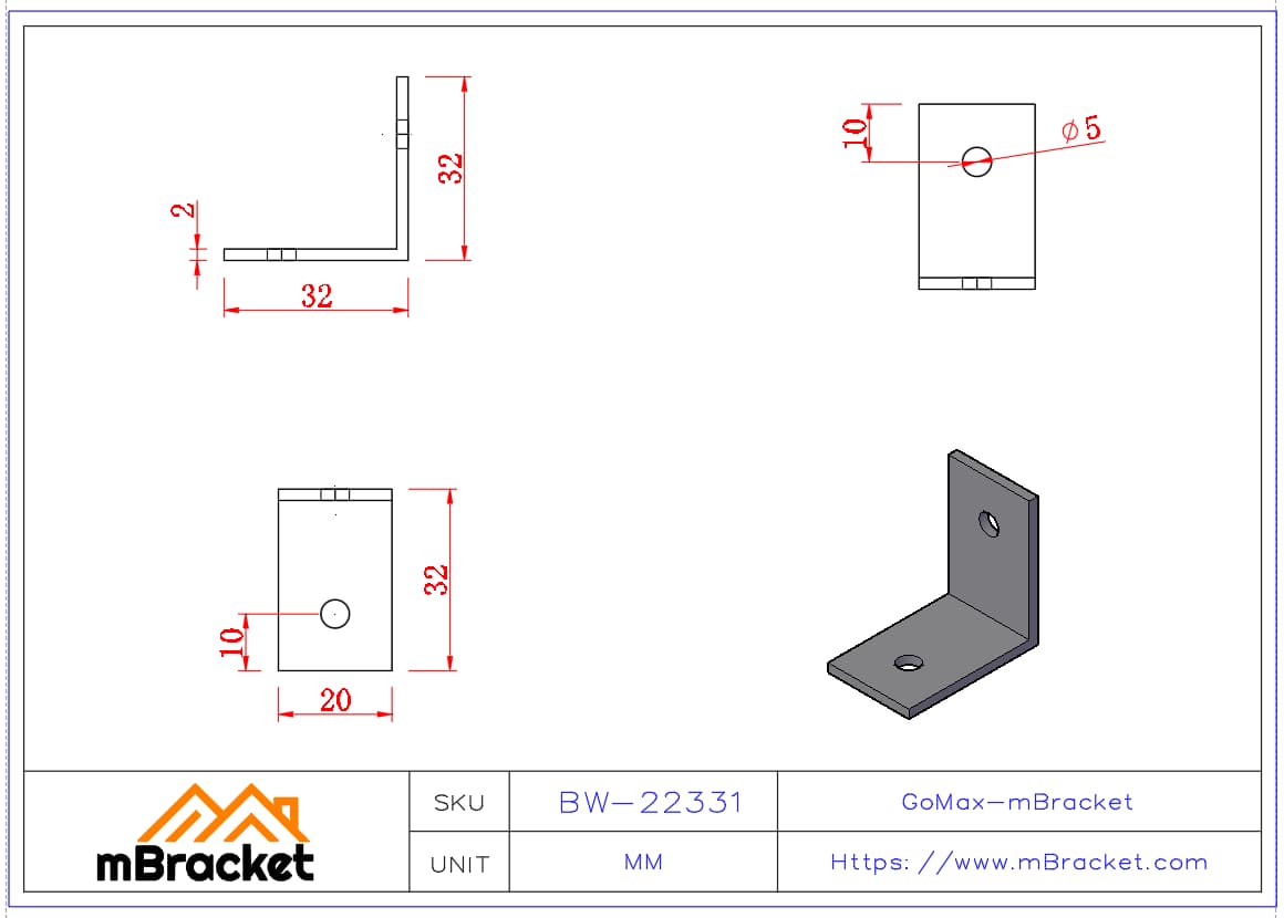 Conector de ângulo pequeno - 2*20*30*30 Dimensões do produto