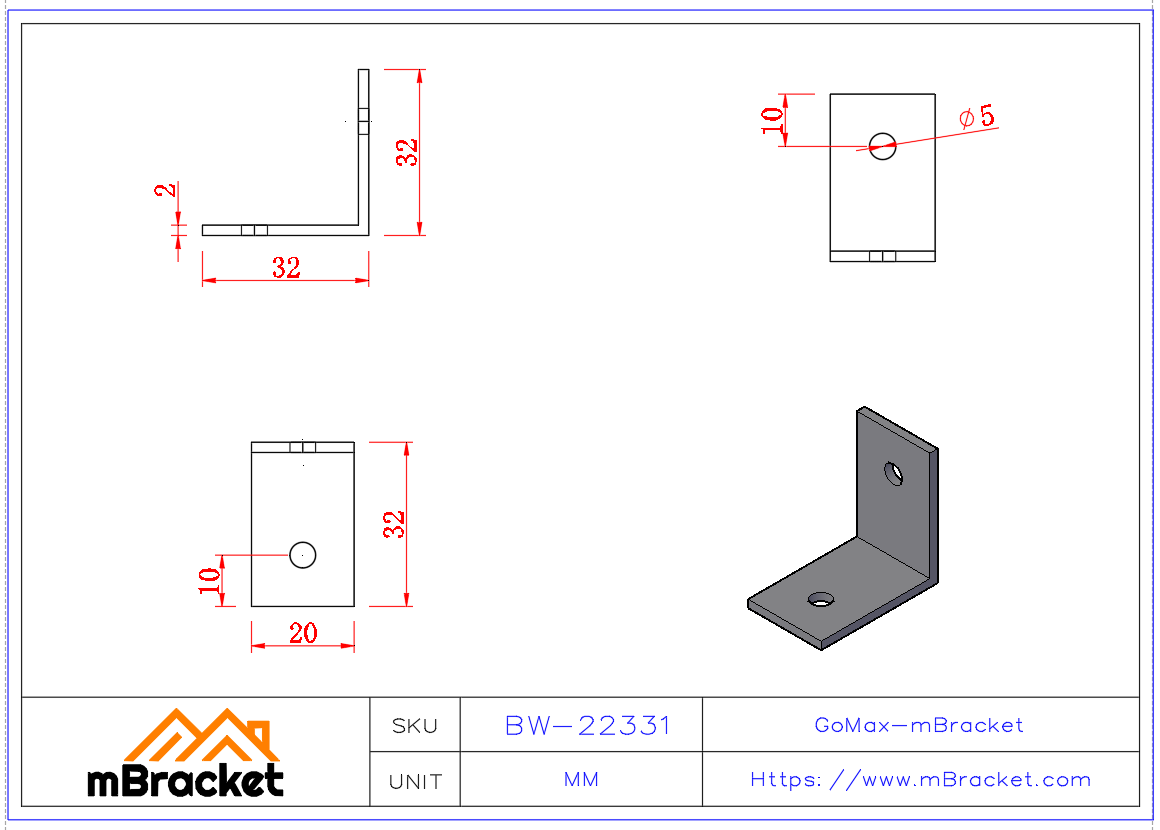 小型角码连接件 - 2*20*30*30 产品尺寸图