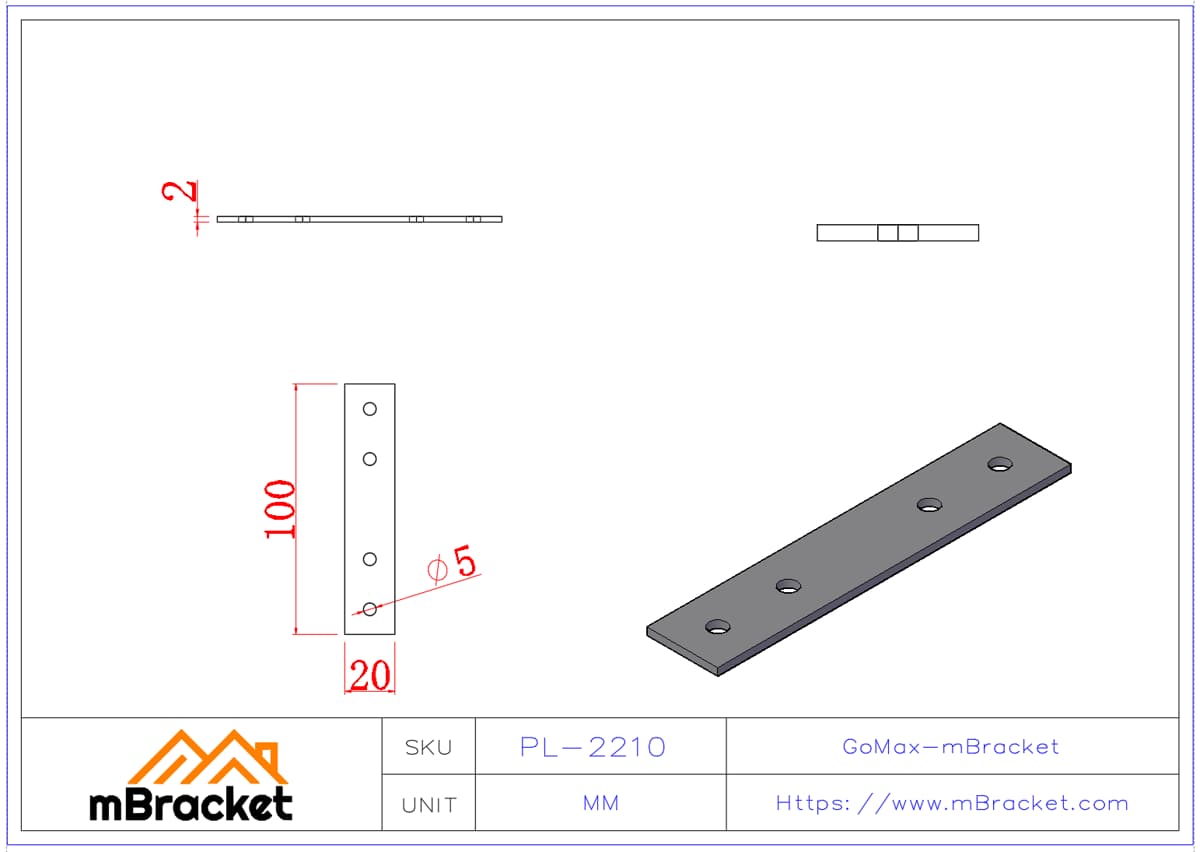 Flachverbinder Nagelplattenverbinder Trägerverbinder Holz-Dach-Metallbeschlag - 2mm*20mm*100mm Produktabmessungen