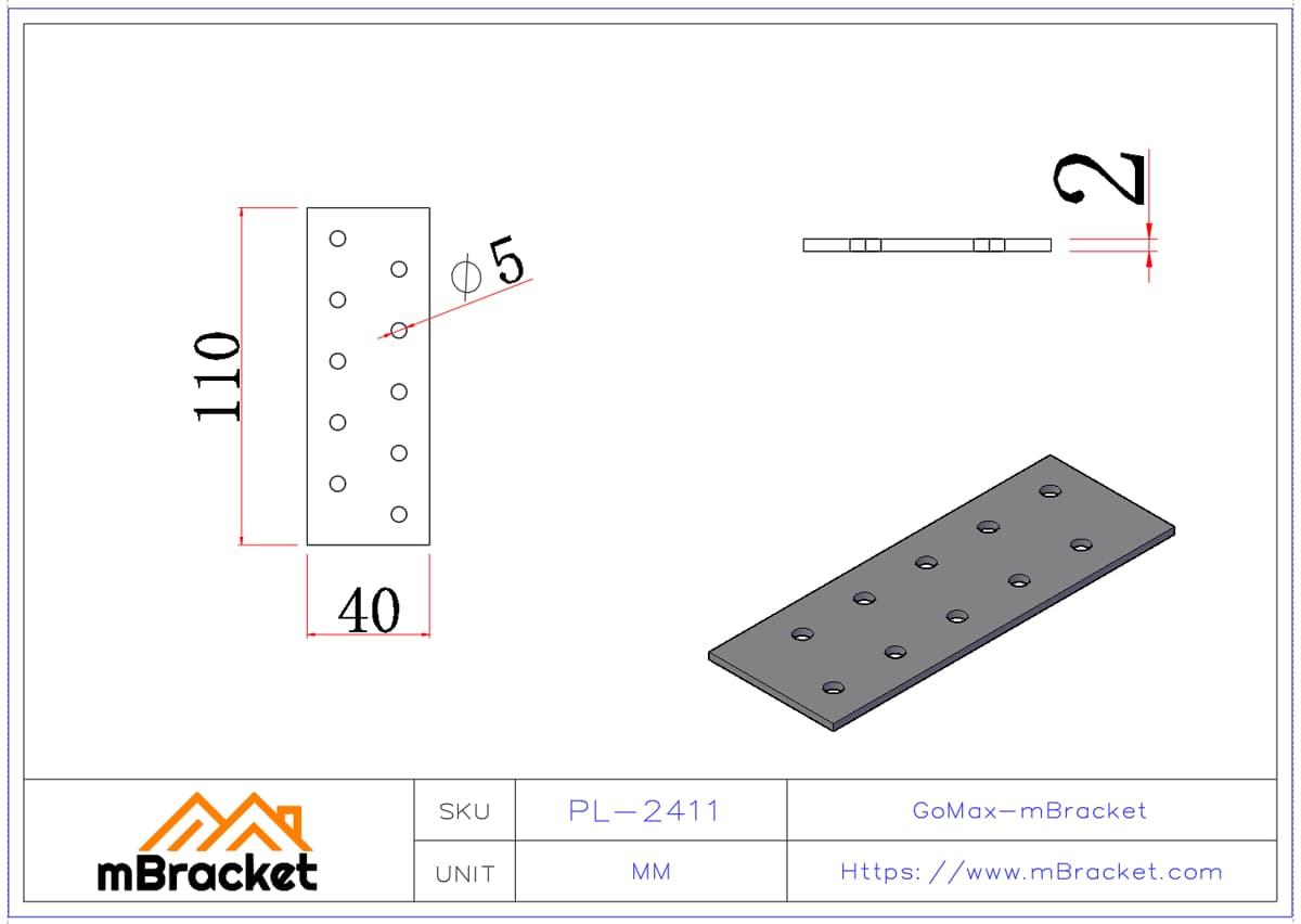 Möbel-Flachverbinder Nagelplatte Flachverbinder - 2.0*40*110 Produktabmessungen