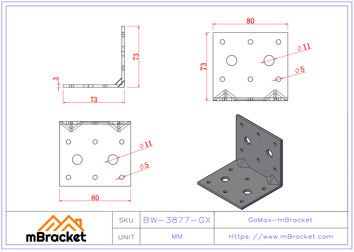 L-Winkelverbinder Holzbauverstärkungshardware - 3*80*70*70 Produktabmessungen