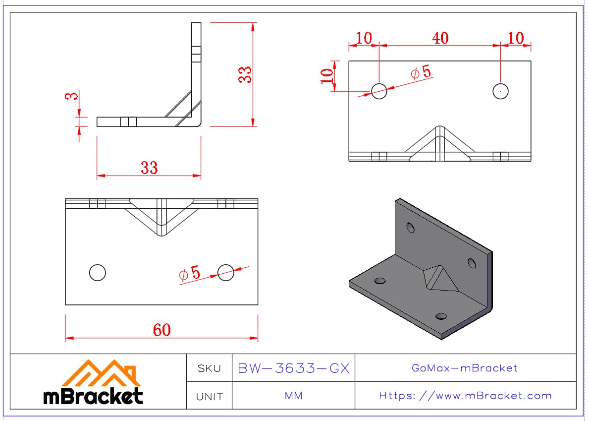 L型角碼連接件 - 3*60*35*35 產品尺寸圖