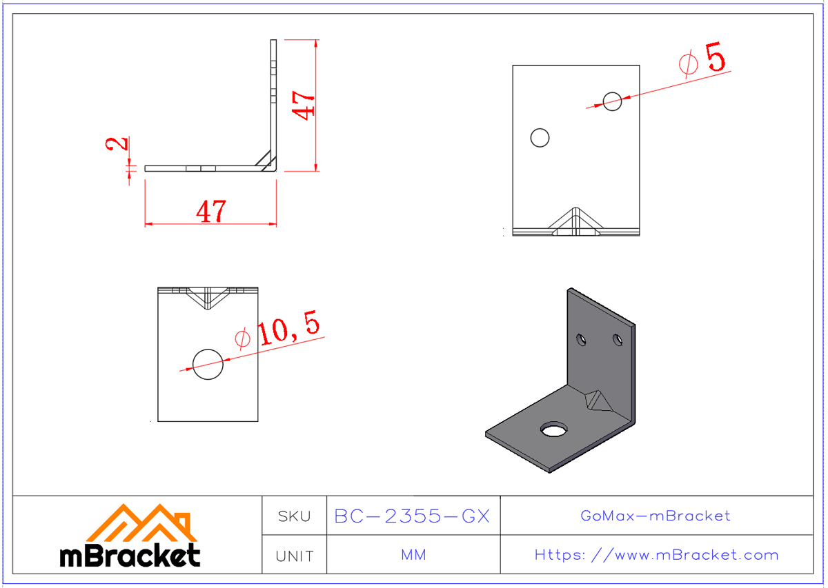 L-förmiger Winkelverbinder - 2*35*50*50 Produktabmessungen