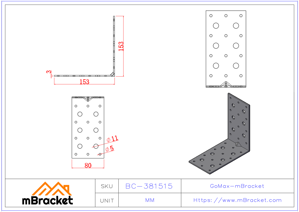 Winkelverbinder L-förmiger Stahlwinkel Holzkonstruktionsverstärkungshardware - 3*80*150*150 Produktabmessungen