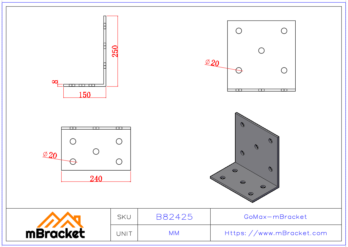 重型角码 木结构大型角连接件 产品尺寸图