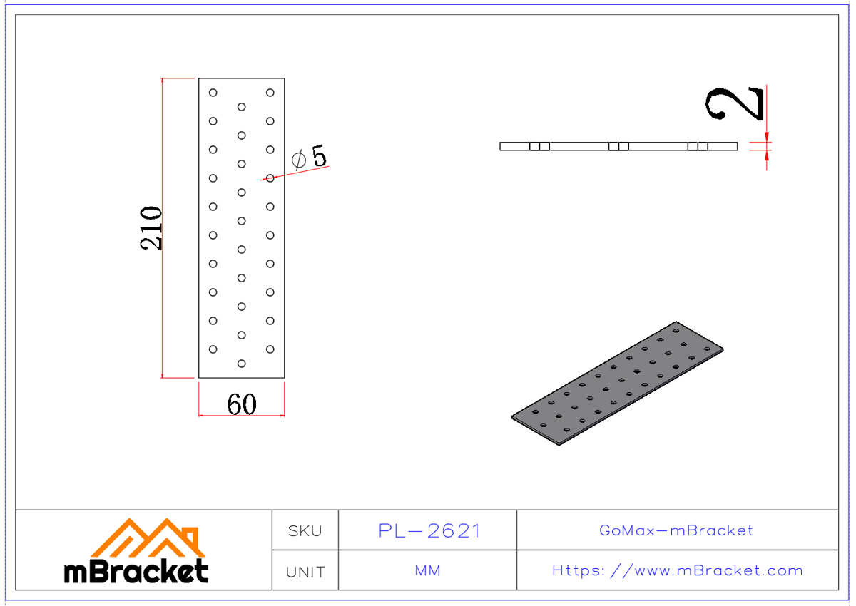 Conector de placa de clavos Conector plano Conector de armadura de madera Conector de cercha de madera - 2*60*210 Dimensiones del producto