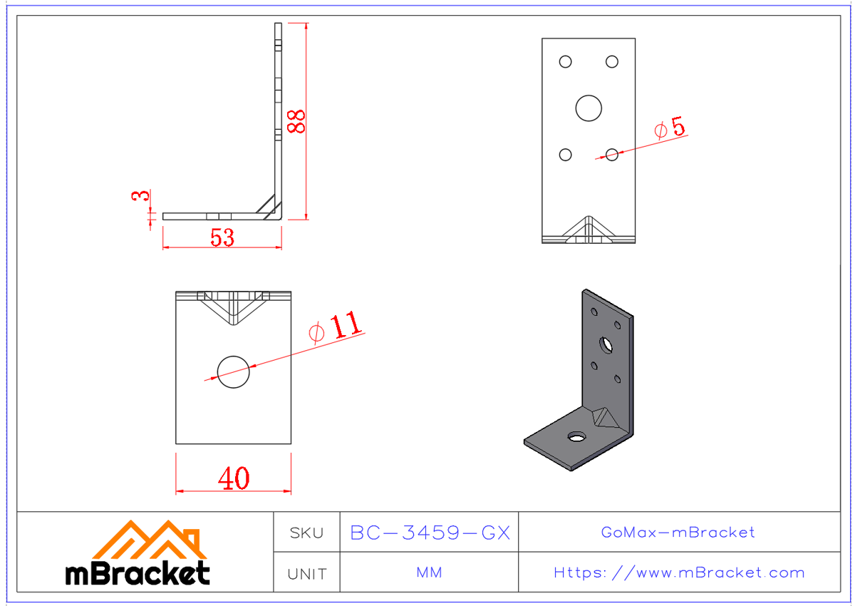 Connecteur d'angle en fer à angle en L Accessoires de quincaillerie de renforcement structurel - 3*40*50*90 Dimensions du produit