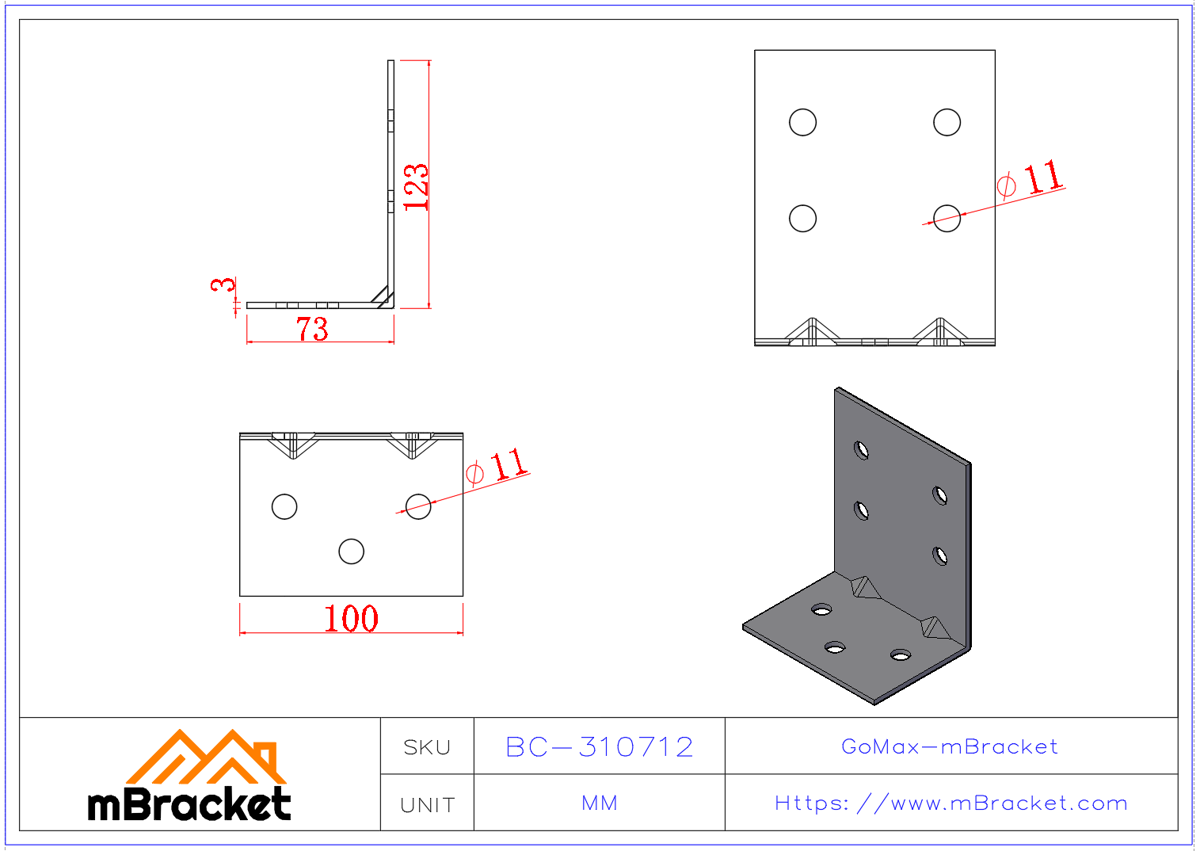 Winkelverbinder L-förmiger Stahl Baukonstruktionsverstärkungshardware - 3*100*70*120 Produktabmessungen