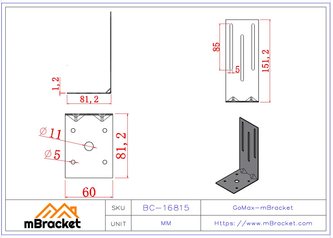 Conector de elevación ligero Conector de acero ligero Conector sísmico - 1.2*60*81*151 Dimensiones del producto