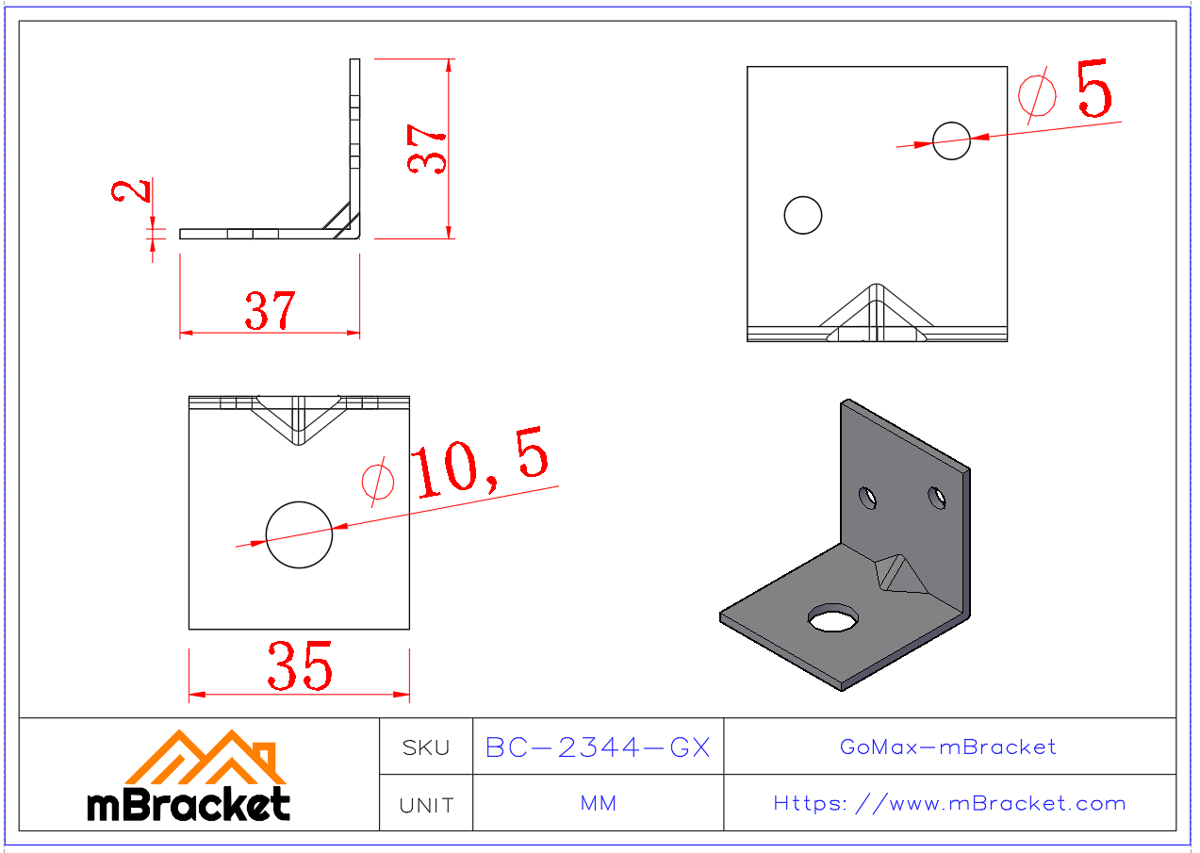L-förmiger Winkelverbinder - 2*35*40*40 Produktabmessungen