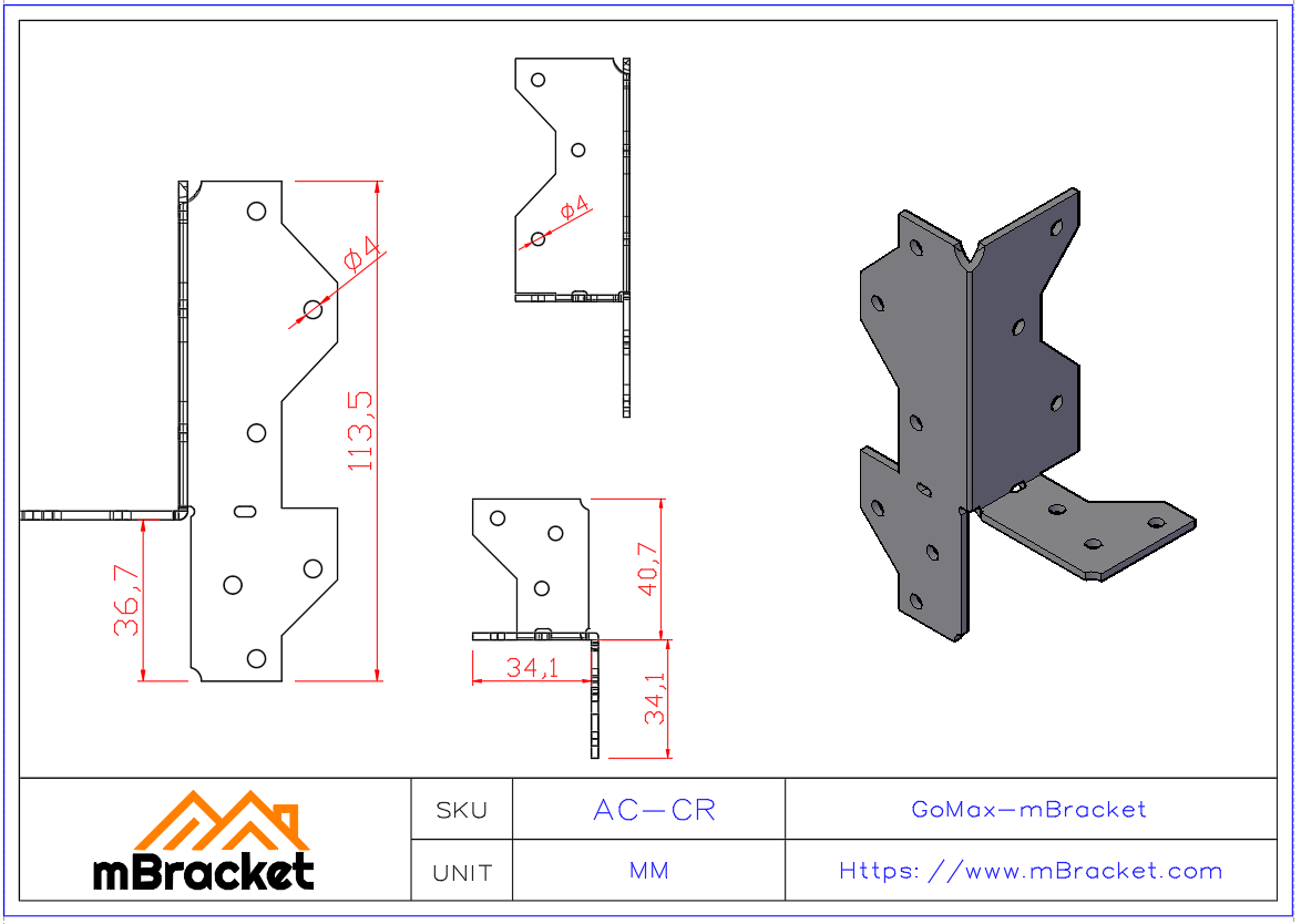Uplift Restraint Fastener Cabin Metal Bracket Left-Right Symmetric - 2.0*35*114 Product Dimensions