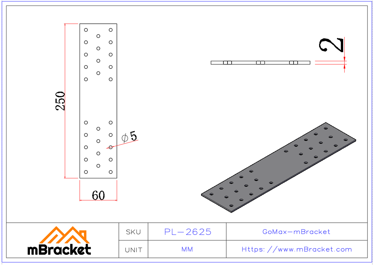 Flat Plate Connector Nail Plate Connector Timber Roof Truss Connector - 2*60*250 Product Dimensions