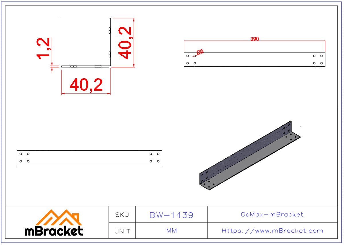 Parallelträger-Verstärkungswinkel Leichtstahlbau-Eckverbinder - 1.2*40*40*390 Produktabmessungen