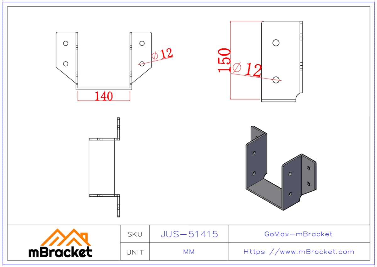 Heavy Duty Joist Hanger for Steel and Wood Structures - 5*140*150 Product Dimensions