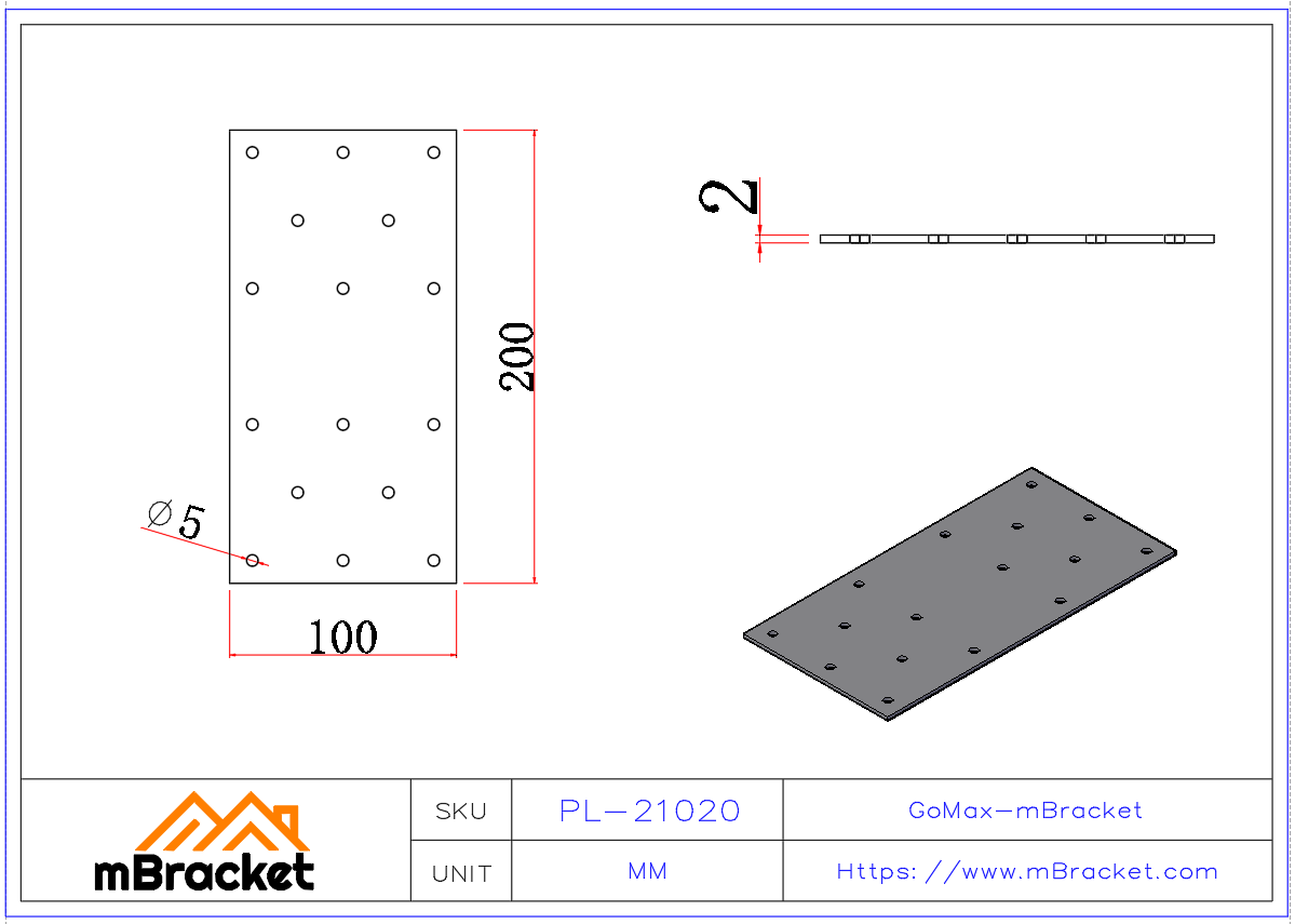 Flachbalkenverbinder Stahl- und Holzstruktur-Verstärkungsplatte - 2*100*200 Produktabmessungen