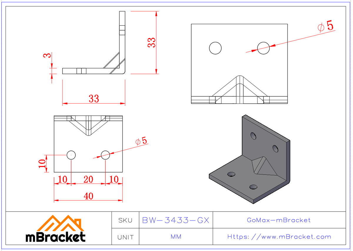 مُوصِّل على شكل حرف L - 3*40*35*35 أبعاد المنتج