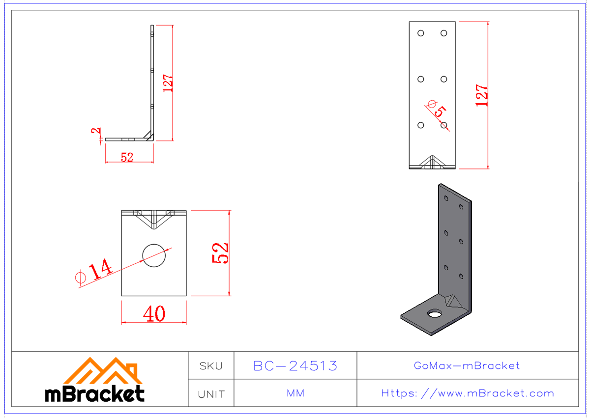 Conector de Ângulo em L - 2*40*50*130 Dimensões do produto