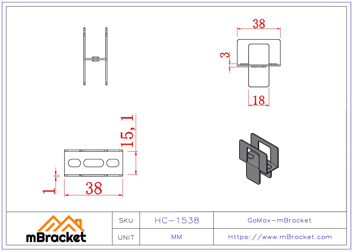 Clip en H pour OSB, contreplaqué, toiture, connecteur de structure bois - 1*15.1*38 Dimensions du produit