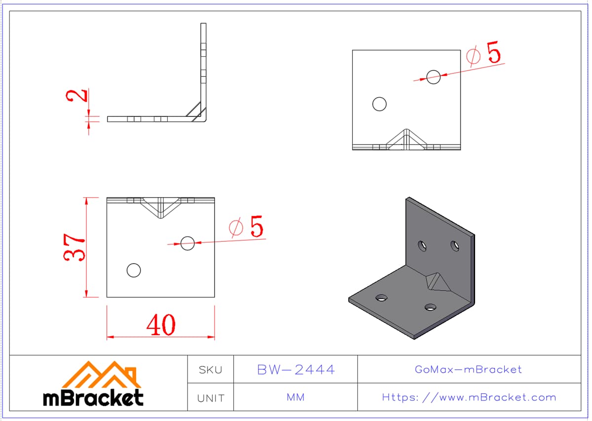 موصل زاوية صغير - 2*40*37*37 أبعاد المنتج