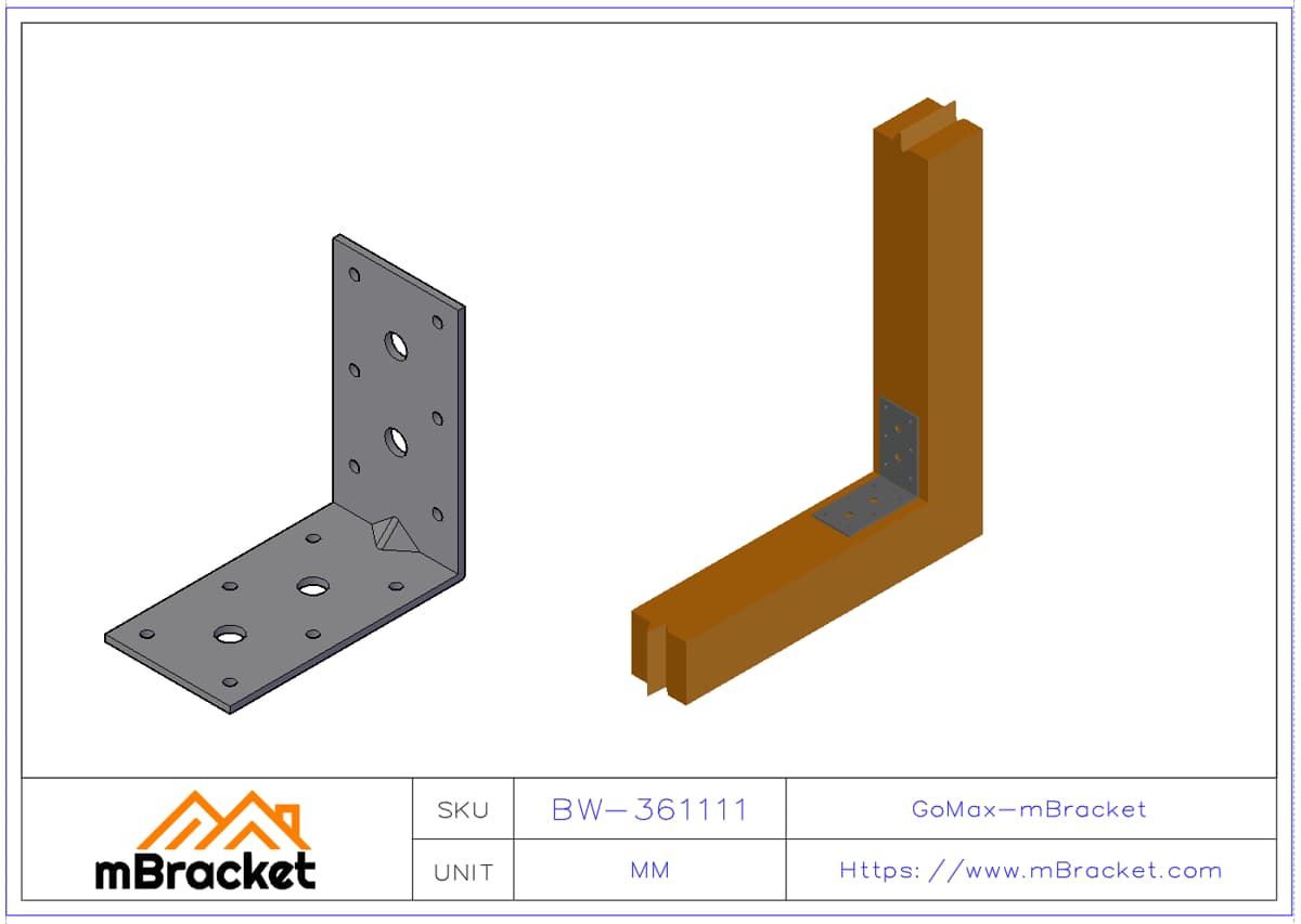 Conector de Canto em L Conector de Ângulo de Aço Acessórios de Ferragens de Reforço de Estrutura de Construção - 3*60*110*110 Exemplo de aplicação
