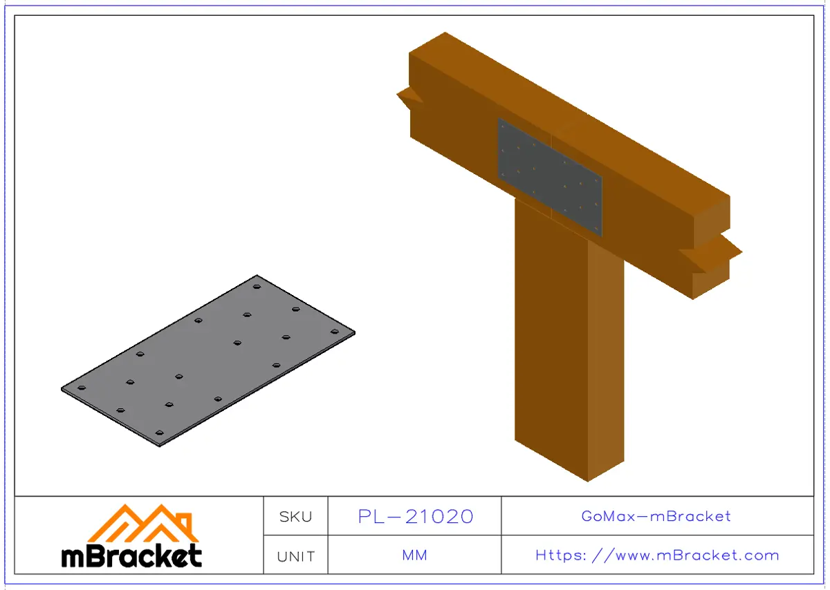 Conector de viga plano Placa de refuerzo para estructuras de acero y madera - 2*100*200 Ejemplo de aplicación