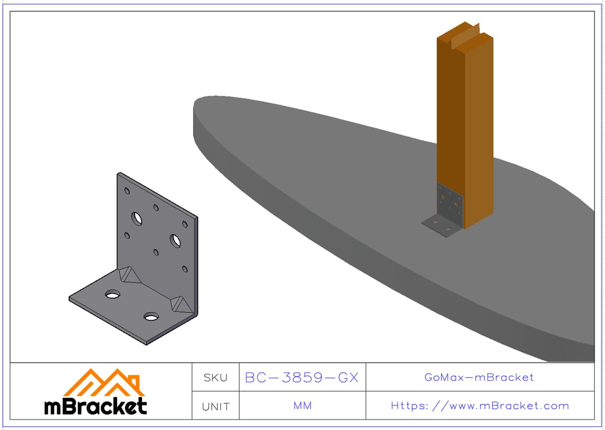 Conector de ángulo de acero en forma de L Herrajes de refuerzo estructural - 3*80*50*90 Ejemplo de aplicación