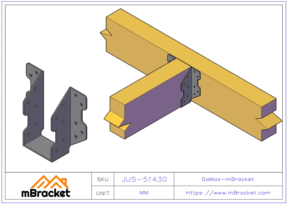 Sabot de poutre lourd pour poutre lamellée-collée, quincaillerie de renforcement de structure en acier - 5*140*300 Exemple d'application
