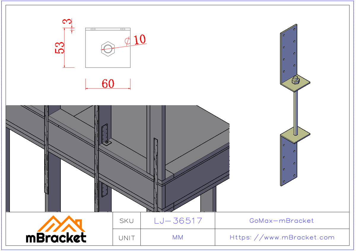 Geschossanker - Wind- und Erdbebenverbinder - Holzverbinder - 3*60*50*170 Anwendungsbeispiel