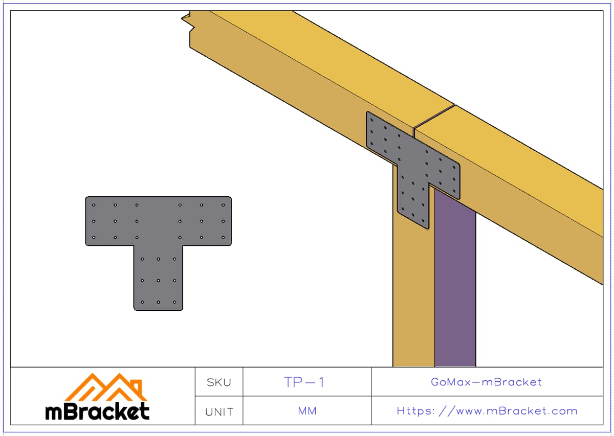 Connecteur en T pour assemblages poutre-poteau, quincaillerie pour structures en bois et acier léger - 2*90*270*210 Exemple d'application