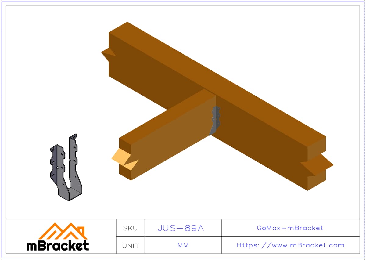 Soporte en U para Viga Conector Horizontal para Estructura de Madera - 2*53*188 Ejemplo de aplicación