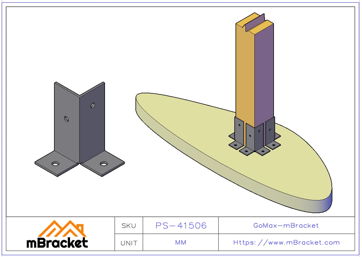 Split Post Base Connector Square Column Post Base Wood Structure Column Base - 4*60*60*150 Application Example