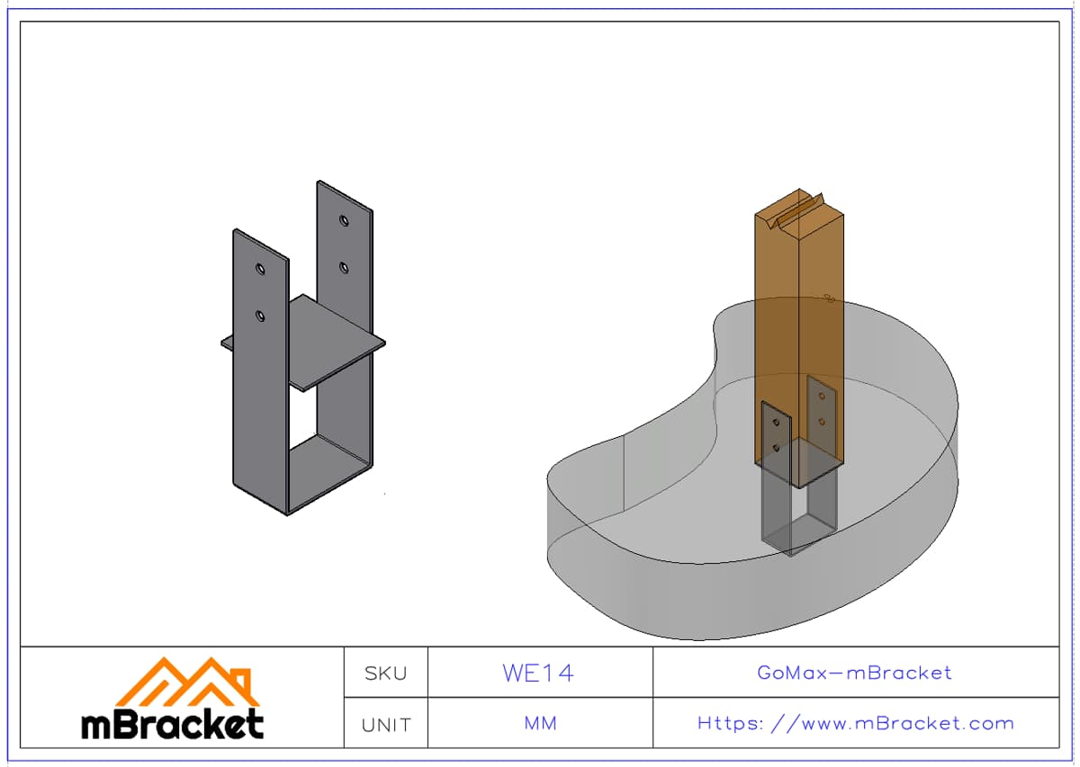 Scellement de poteau fixe pour villa à ossature bois connecteur métallique - 4.0*140*380 Exemple d'application