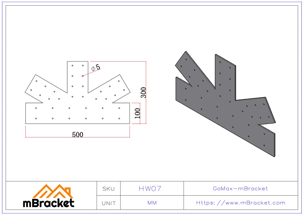 Schwerlast-Dachstuhlverbinder Holzverstärkungsbeschläge - 2*500*300 Produktabmessungen