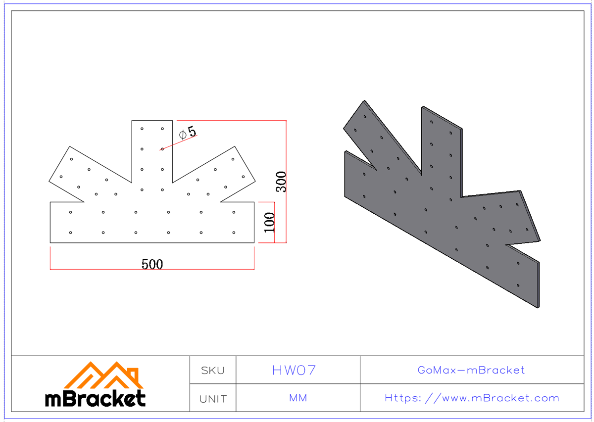Schwerlast-Dachstuhlverbinder Holzverstärkungsbeschläge - 2*500*300 Produktabmessungen