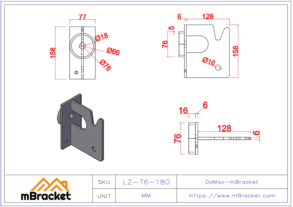 Verdeckter T-förmiger Balken-Stützen-Verbinder für japanische Holzkonstruktionen - 6*77*158 Produktabmessungen