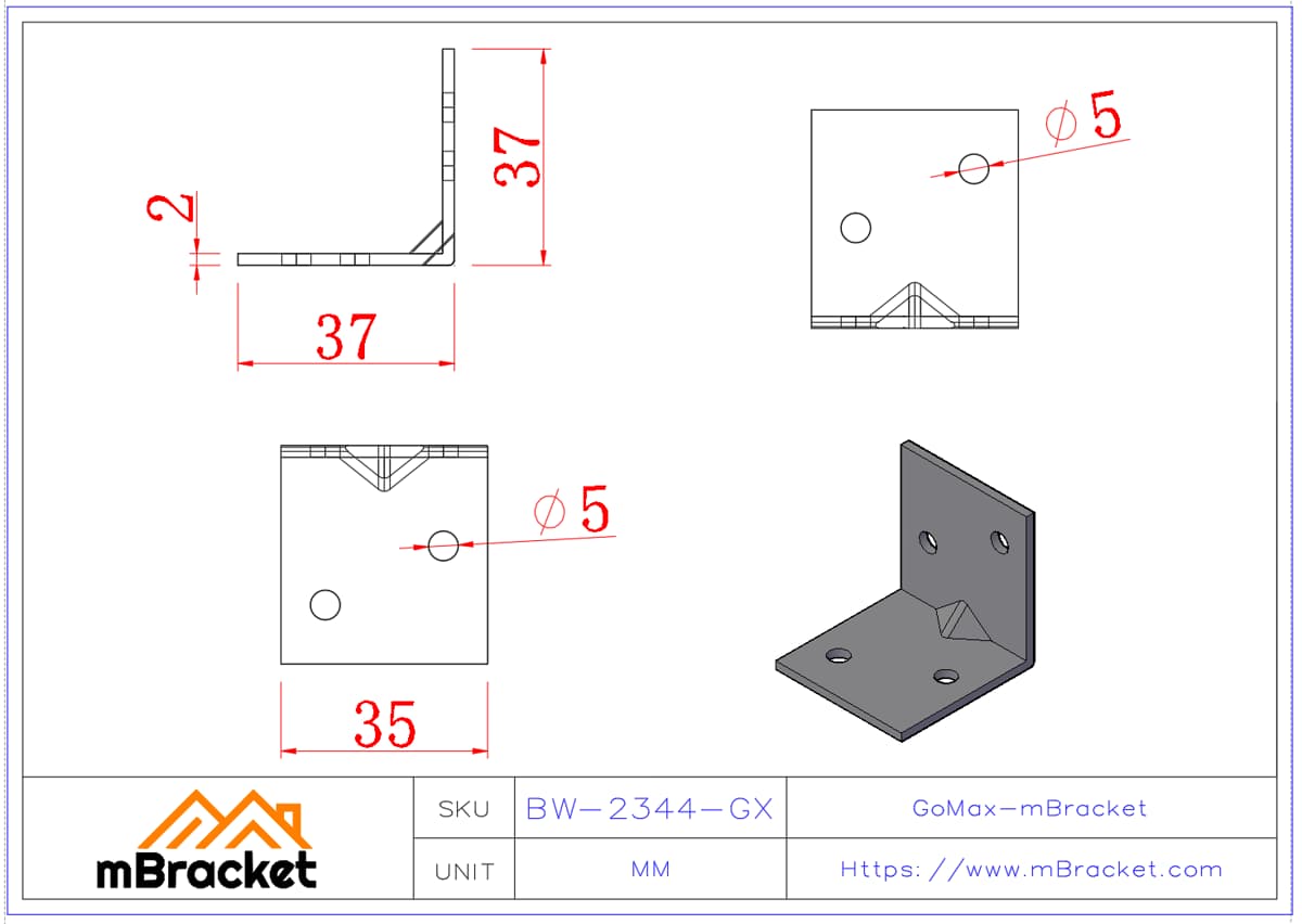 L-förmiger Winkelverbinder - 2*35*40*40 Produktabmessungen