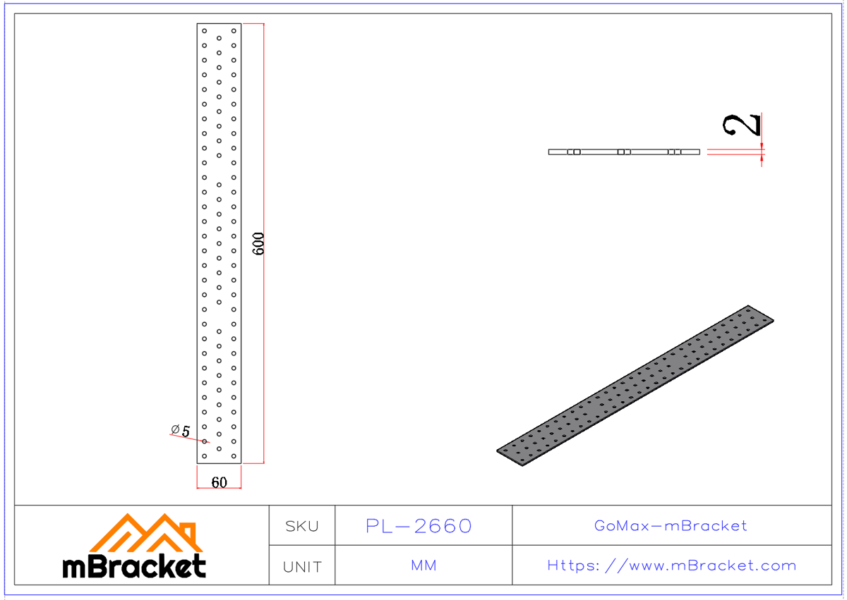 Nagelplattenverbinder Flachplattenverbinder Holzrahmen-Dachstuhlverbinder - 2*60*600 Produktabmessungen
