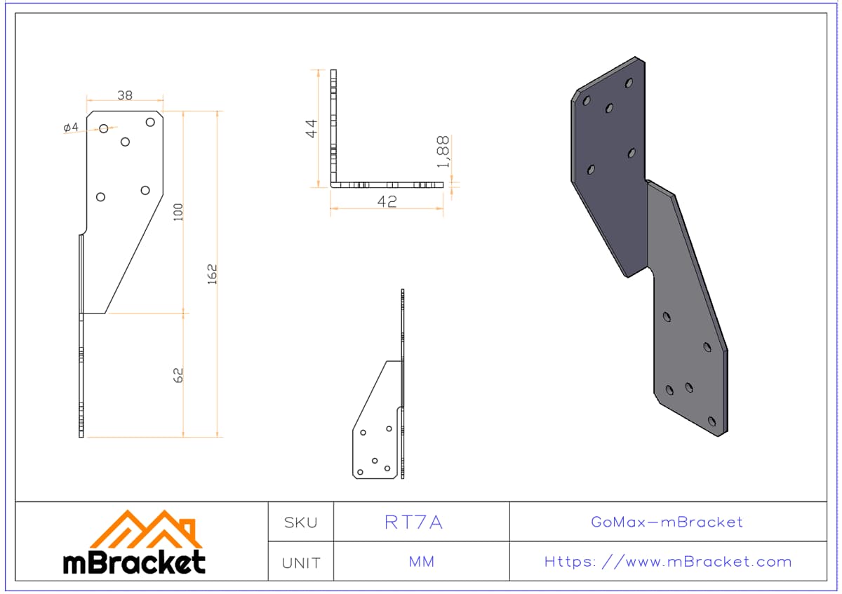 Tirante Antiviento Giratorio Conector de Refuerzo Antiviento para Estructuras de Madera - 2.0*40*164 Dimensiones del producto