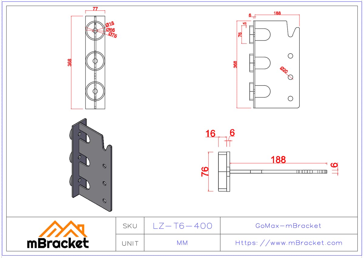 Connecteur en T dissimulé pour poutre-poteau pour structures en bois japonaises - 6*77*368 Dimensions du produit